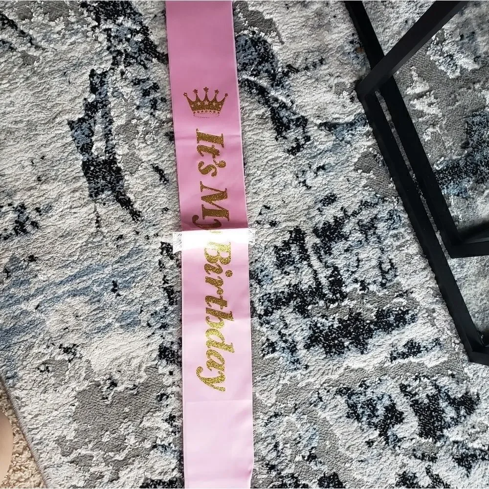It's My Birthday Pink Gold Glitter Girls Sash NWT